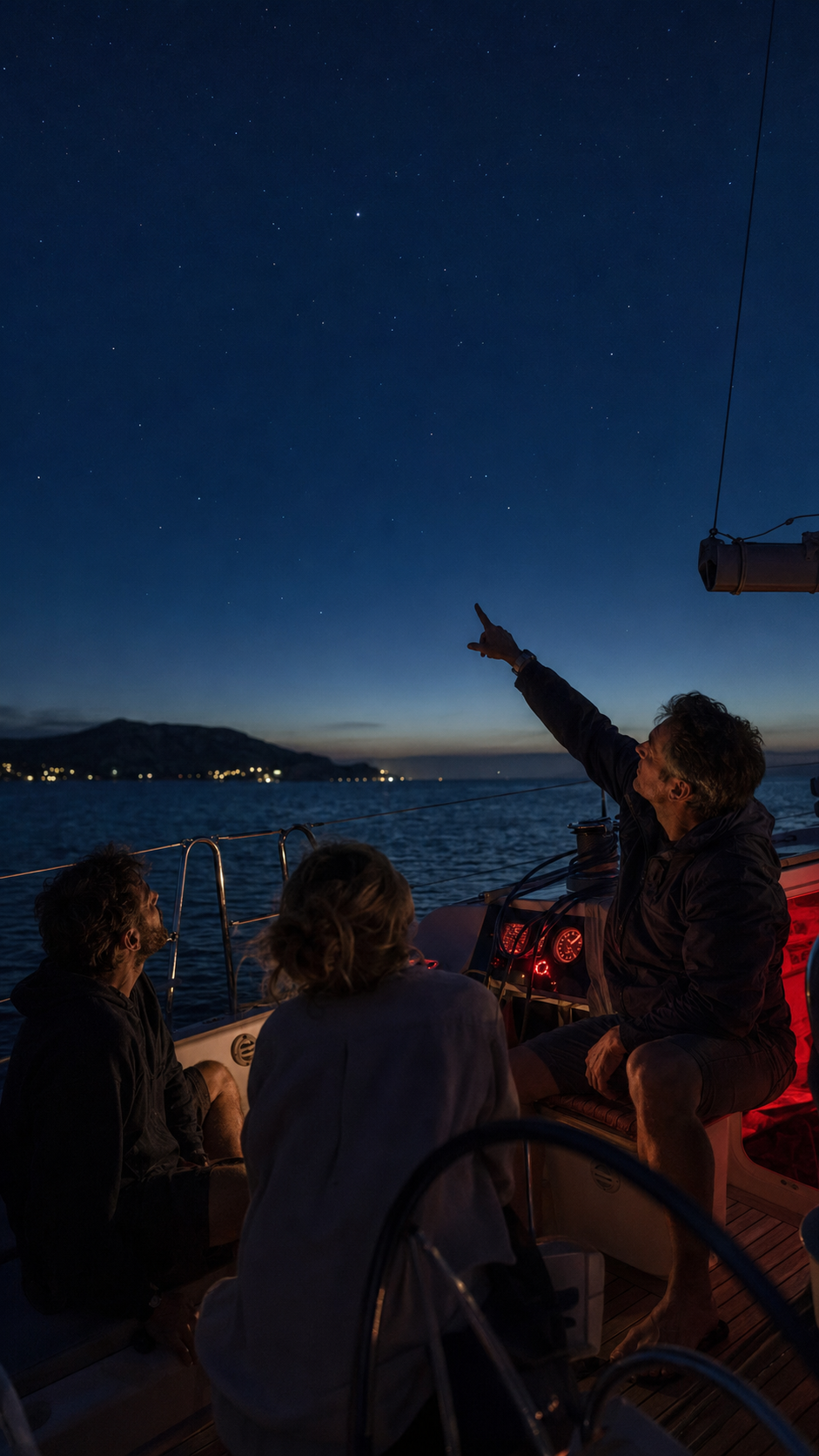 Orientación mediante las estrellas durante un viaje en velero